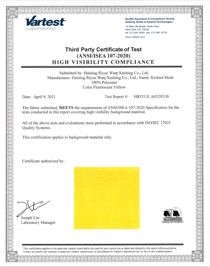 ANSI/ISEA 107-2020 Knitted Mesh yellow