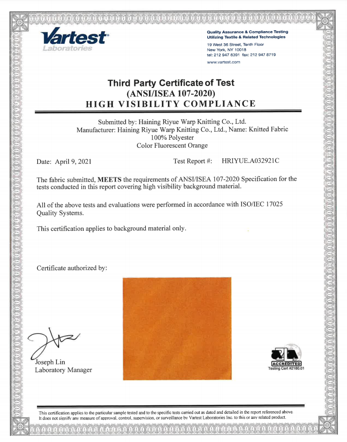 ANSI/ISEA 107-2020 Knitted Fabric orange